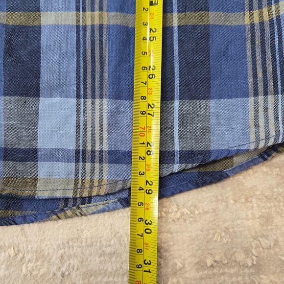 Men's Untuckit Tribuno Linen Long Sleeve Button Up Shirt Blue Yellow Plaid XL - Picture 7 of 7